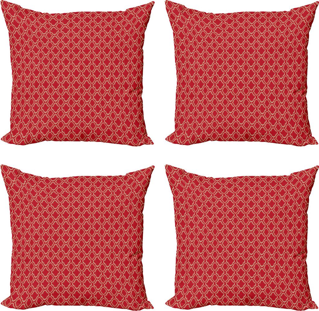 ABAKUHAUS Gitter Kissenbezug Set (4 Stück), Tie Dye Ikat Mode, Moderner Doppelseitiger Digitaldruck, 45 cm x 45 cm, Ruby-Ecru