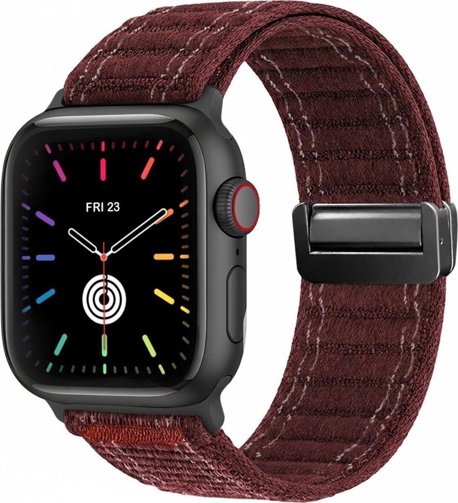 Smartwatch Armband für Apple Watch Series 7 45mm Nylon Textil Band Ersatzband Wechselband Magnetverschluss flexibel atmungsaktiv Rot Weinrot