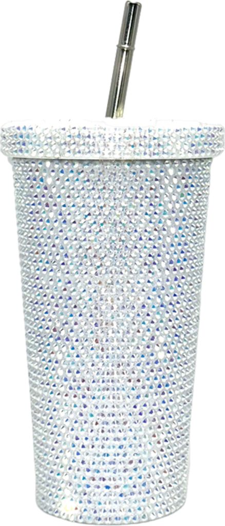 Thermobecher mit glitzernden Strasssteinen, isolierter Edelstahlbecher mit Deckel und Strohhalm, Wasserflasche mit funkelnden Strasssteinen, Gesche...