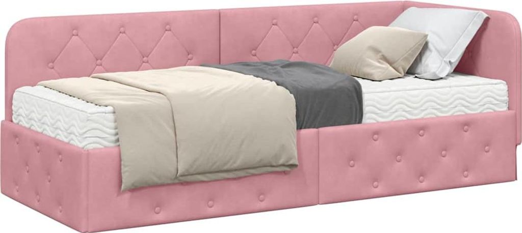 Eckbettgestell mit Matratze mit Kopfteil Rosa 80 x 200 cm Samt