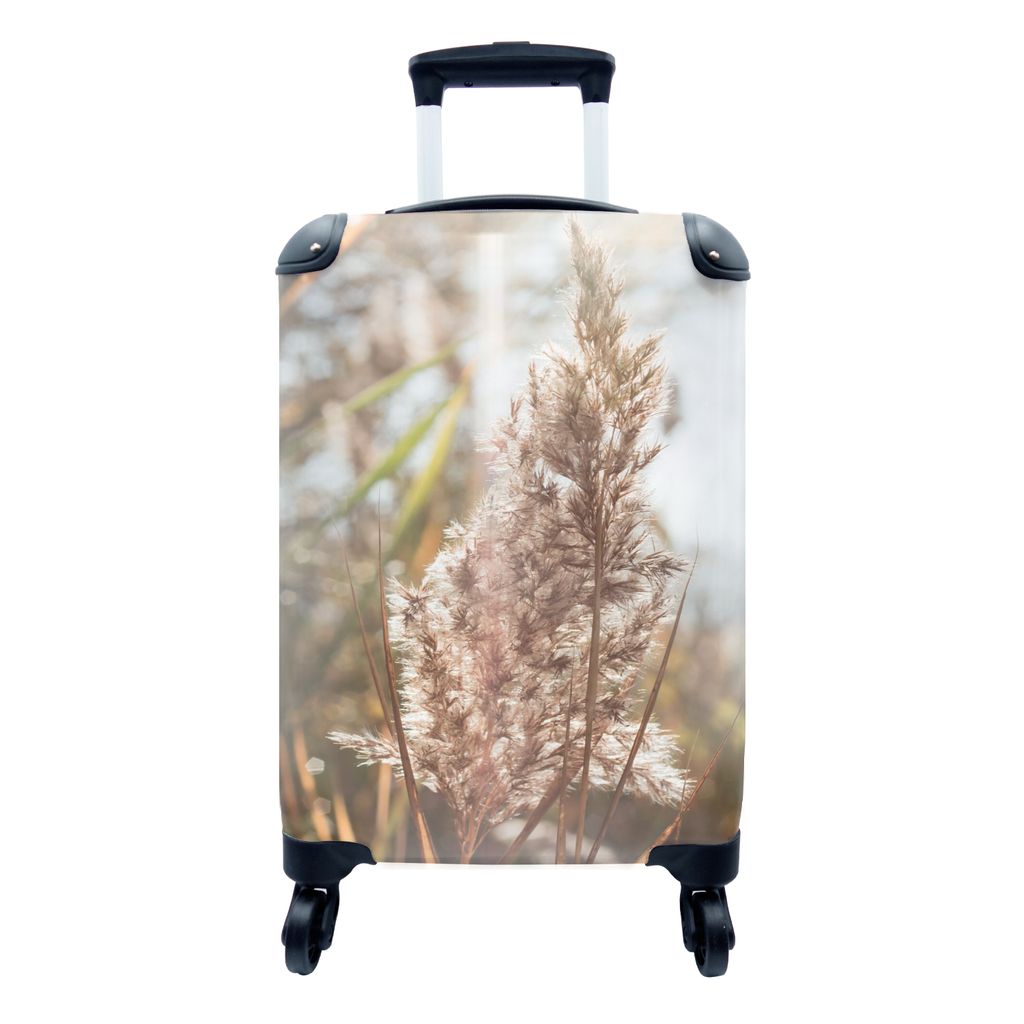 MuchoWow Koffer Handgepäck Trolley Rollkoffer Kleine Reisekoffer mit 4 Rollen - Schilf - Sonne - Pflanze - Cabin Size < 55x40x23 cm & 55x40x20 c...