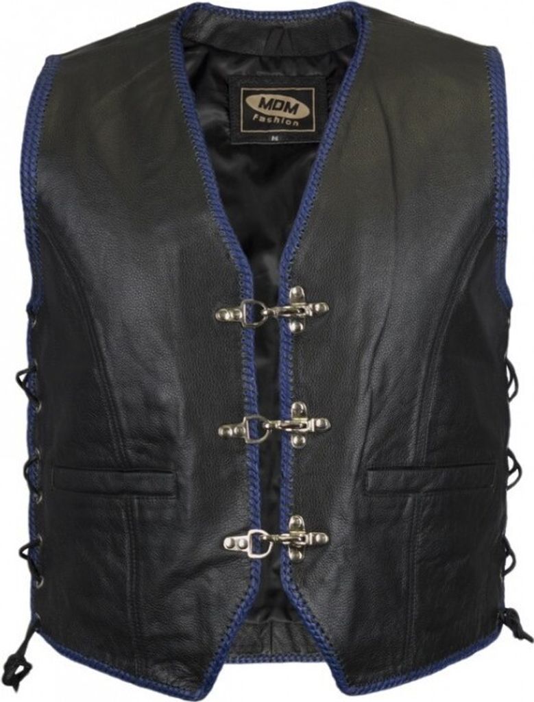 Herren Lederweste Mit Blauen Kordeln MDM906 L