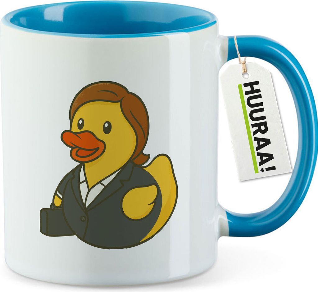 Huuraa Kaffeetasse Quietscheente Chefin Comic Gummiente 330ml Blau Keramik Kaffeebecher Geschenkidee