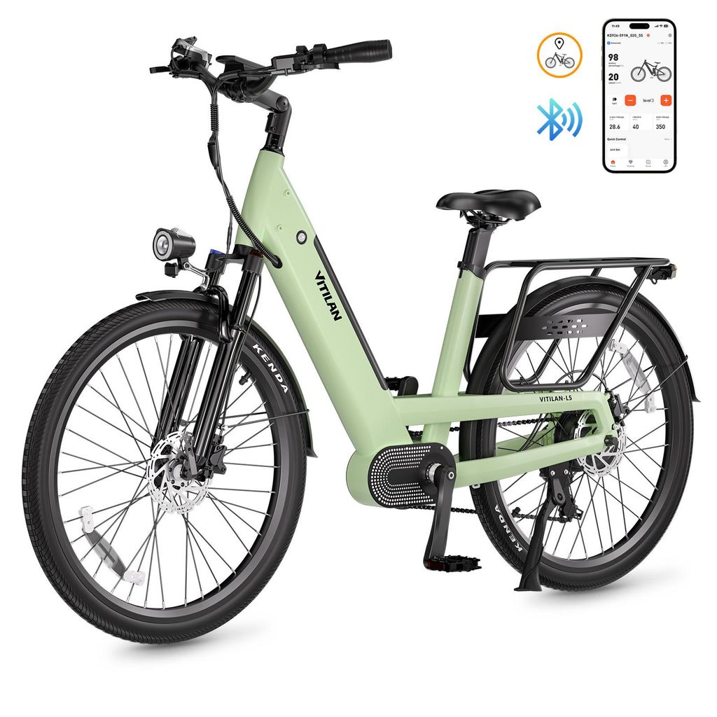 26Zoll E-Bike 48V/15AH Pedelec 7 Gang Samsung 720Wh Lithium-Batterie City E-Bikes & E-Hollandräder E-Citybike SHIMANO 7-Gang Grün
