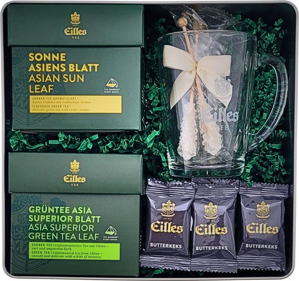 Geschenkset GRÜNTEE mit Tea Diamonds und Designer Teeglas von EILLES