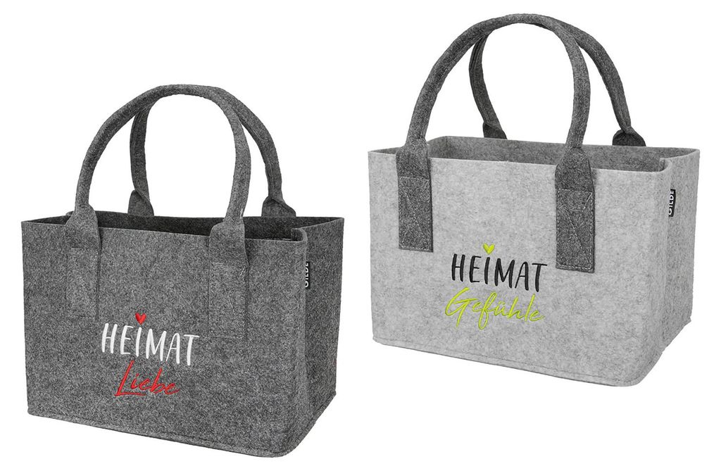 Gilde Tasche, "Heimat", Schriftzug, Filz, grau, L. 22 cm, Produktbild 
