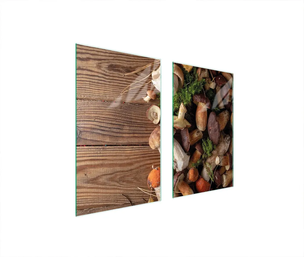 Set Copri Fornelli 75x52 Vetro Temperato Tagliere Design Funghi