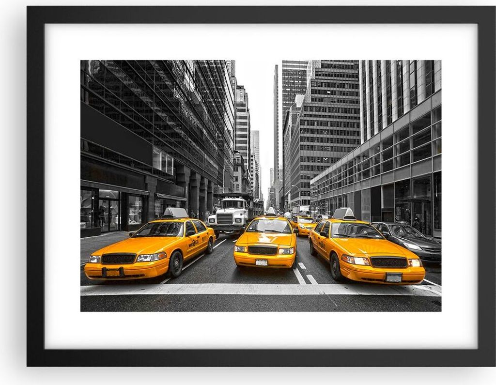 Gerahmtes Poster - Schwarzer Rahmen - Taxi Stadt Straße Produktbild 