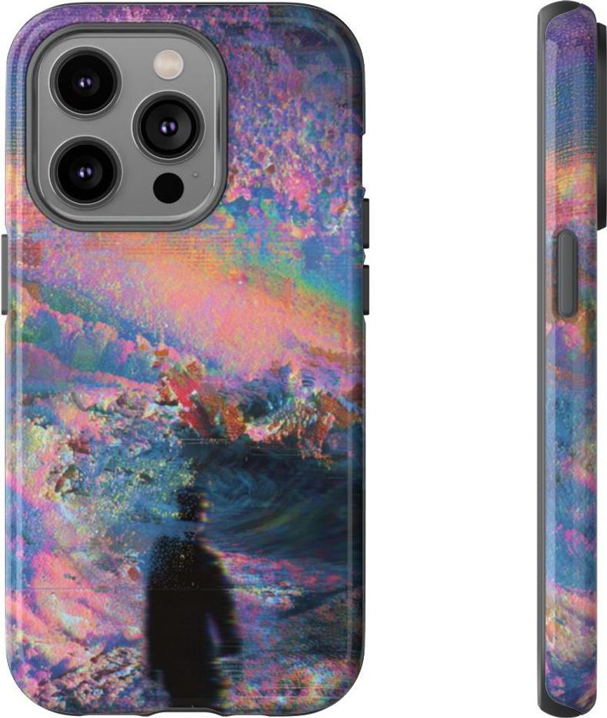 Abstrakte, farbenfrohe Weltraumszene mit Silhouette – Hülle Kompatibel mit iPhone 14 Pro