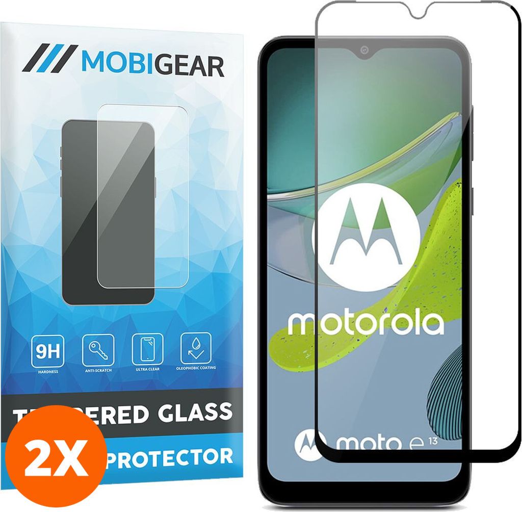 Mobigear Premium 4.99 Motorola Moto E13 Panzerglas Gehärtetes Glas Displayschutz - Hüllenfreundlich - Schwarz (2er Pack)