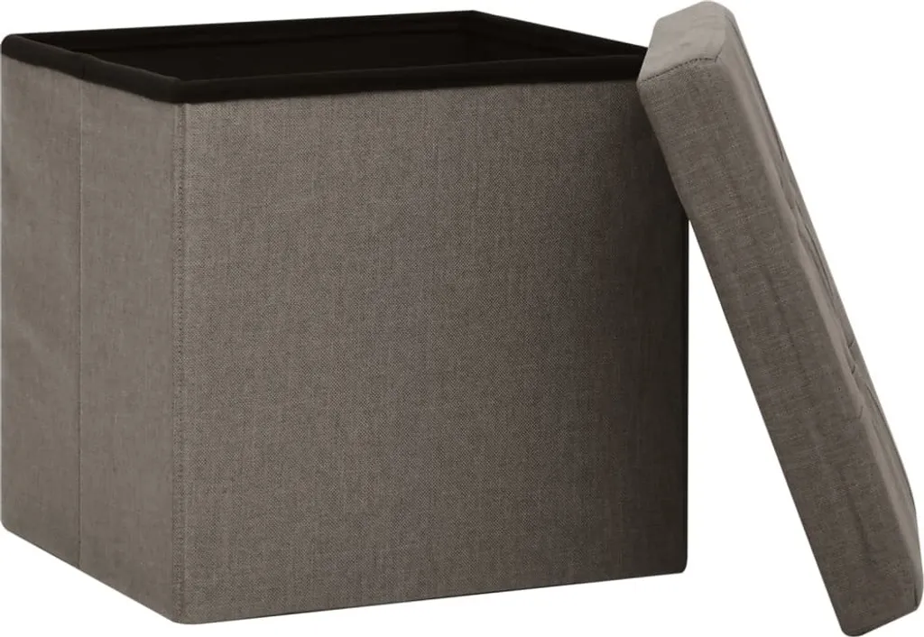 Tabouret Design avec Coffre Intégré Taupe Aspect Lin - Set de 2 Pcs - 5