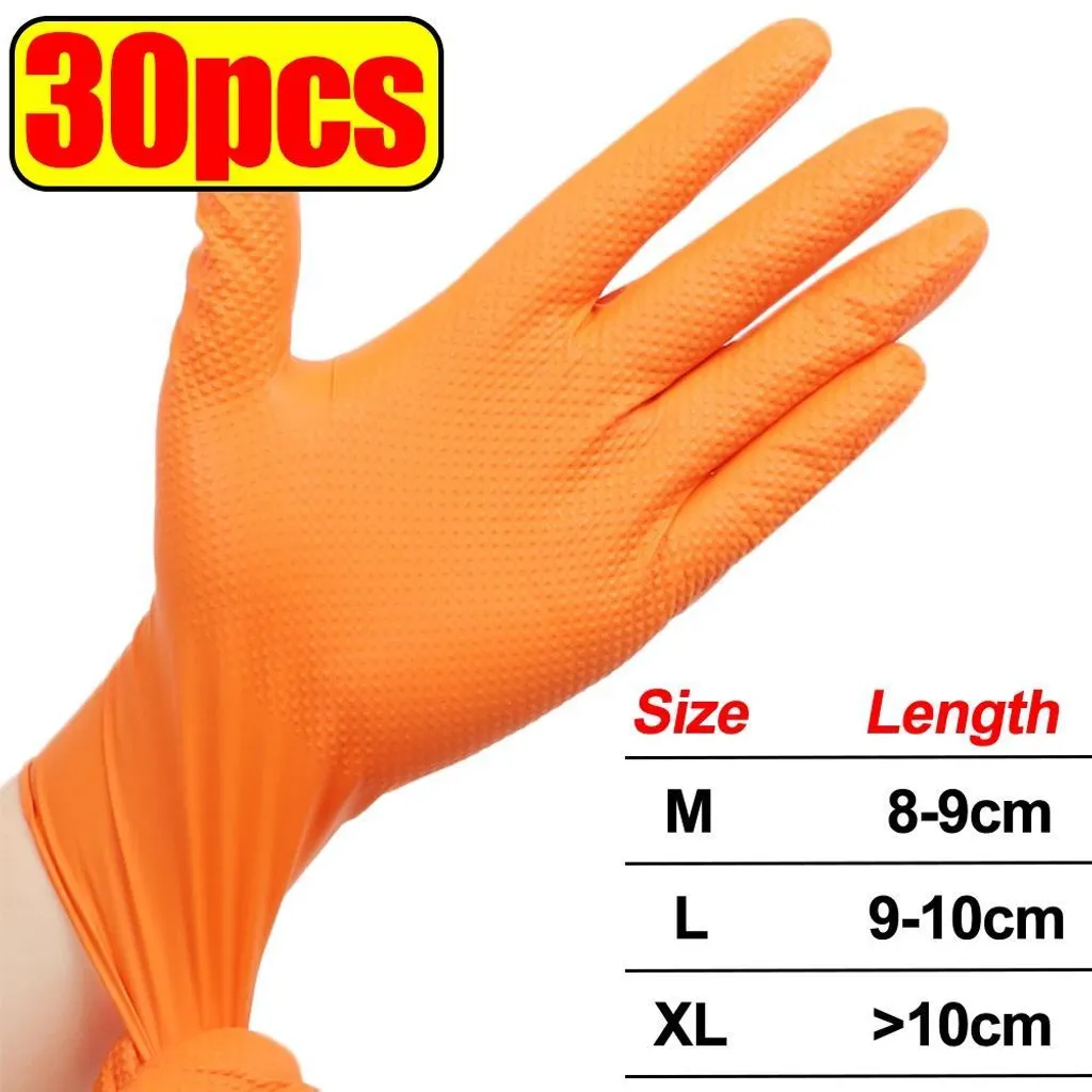 Gants jetables orange XL avec surface texturée - Pack de 30 pièces - 2