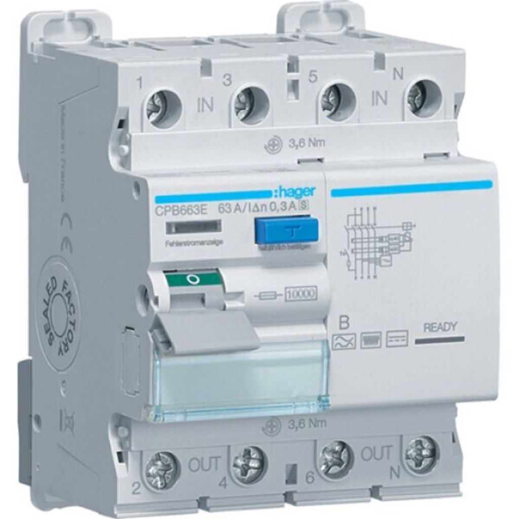 Hager FI-SCH. 3/N 10KA 63A 300MA B/S (CPB663E)