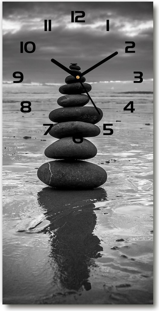 Wanduhr aus Glas – 30x60 cm - Glasbild - Glasuhr - Gehärtetes Glas -Steine am Strand