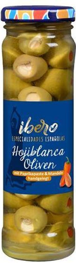 Ibero Grüne Hojiblanca Oliven mit Paprikapaste und Mandeln Produktbild 