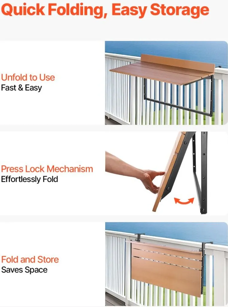 Table de balcon suspendue pour repas extérieur - Plateau pliable 100cm