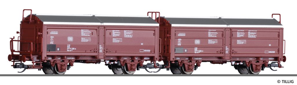 Tillig Güterwagenset DB, 2 Schiebedach-/Schiebewandwagen Tims 858, Ep. IV 01020