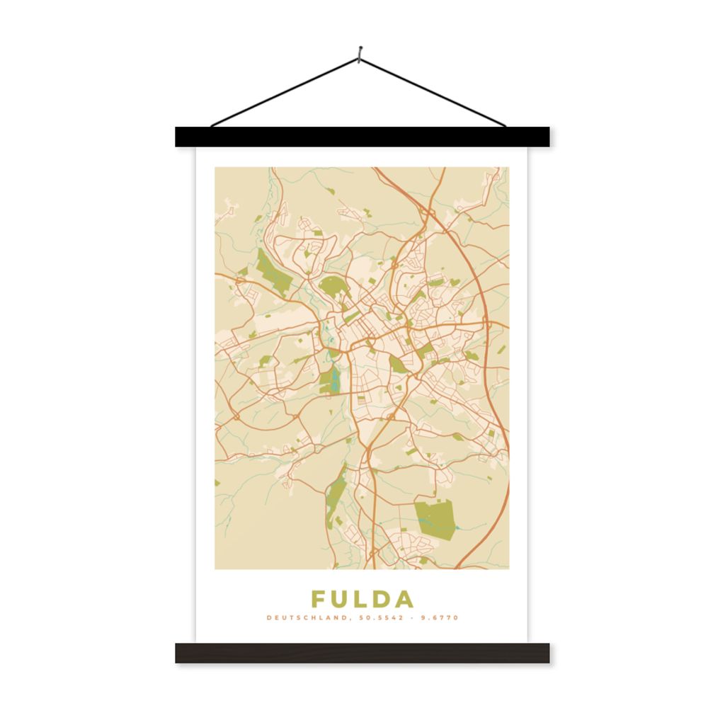 MuchoWow Textilposter Karte - Fulda - Jahrgang - Karte 120x180 cm mit schwarzem Rahmen - Fotos