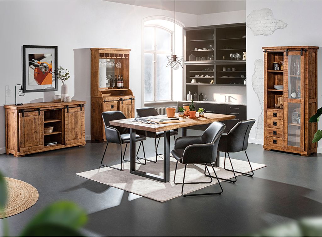 Esszimmer Komplett Set in Mangoholz natur massiv KARLSTAD-123