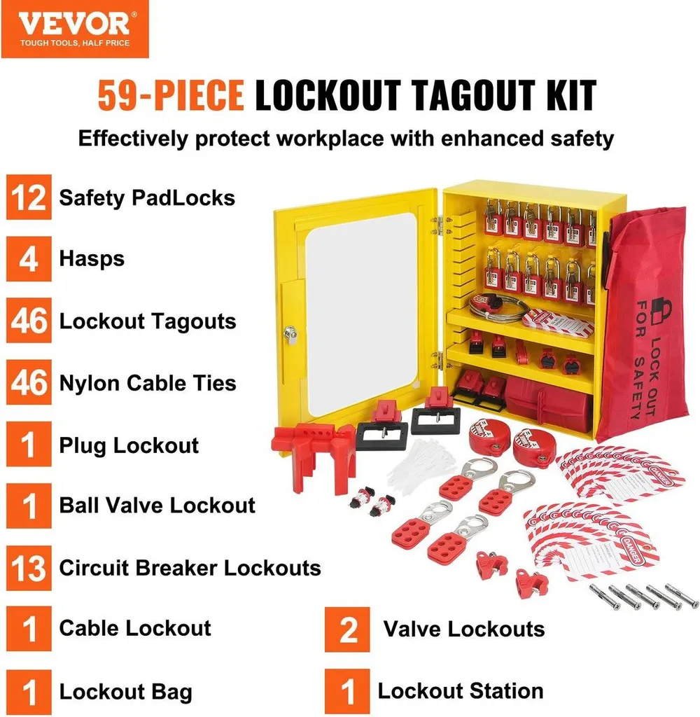 Kit de consignation électrique 59 pièces avec cadenas et moraillons