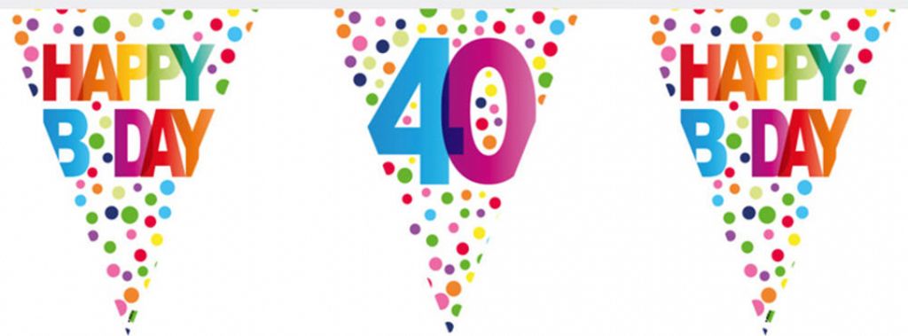 Bunte Happy Birthday Wimpelgirlande zum 40. Geburtstag 10m