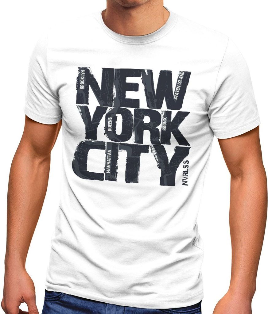 Herren T-Shirt New York City Schriftzug Print Fashion Streetstyle Neverless weiß M