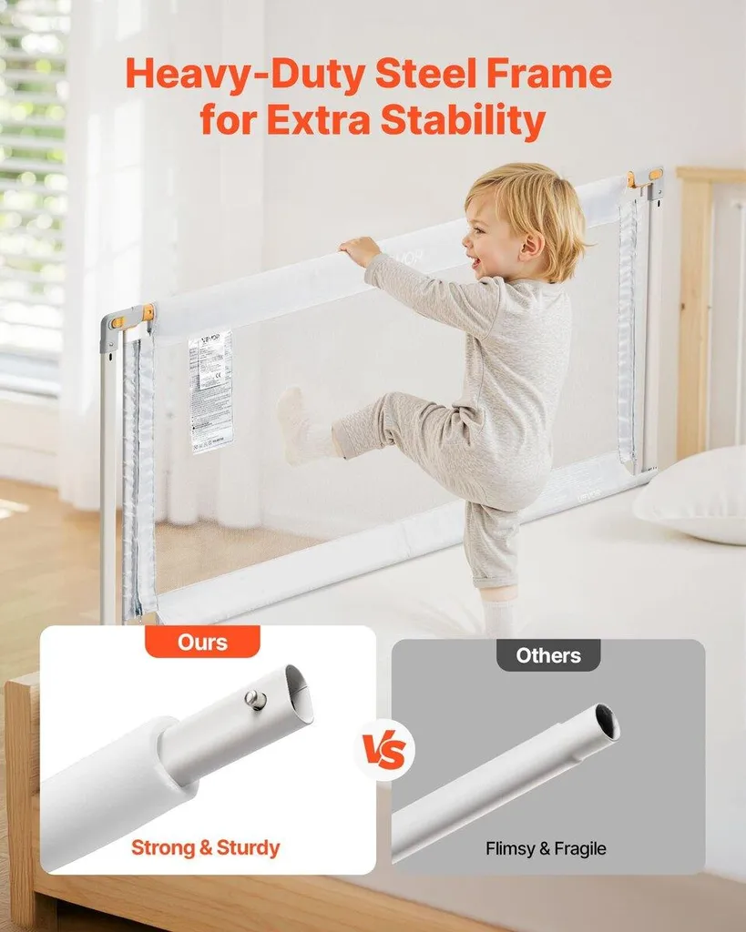 Oneya Baby Sponde Letto King Size 3 Pezzi - Sicurezza Bambini Senza Trapano, Altezza Regolabile 24 Livelli, Adatto A Materassi 2-35,6 Cm, 190x199,9 Cm - 4