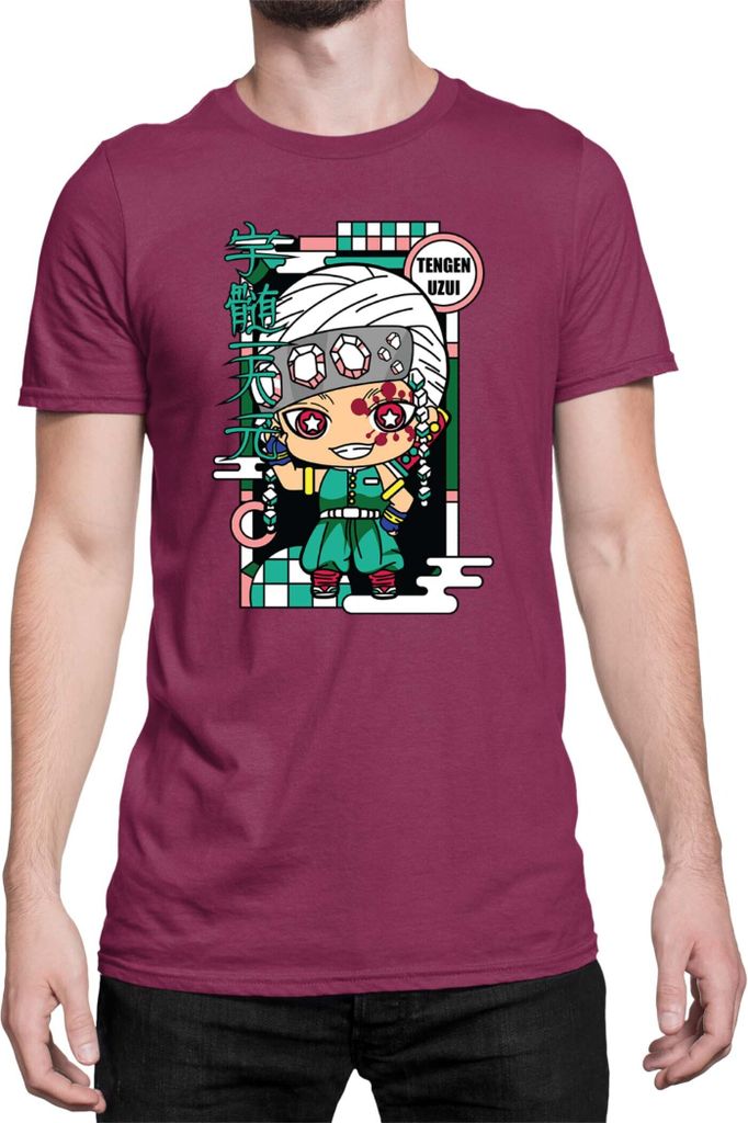 Herren T-Shirt Demon Anime Slayer Kimetsu No Yaiba Chibi Tengen Uzui, Man M / Burgundy