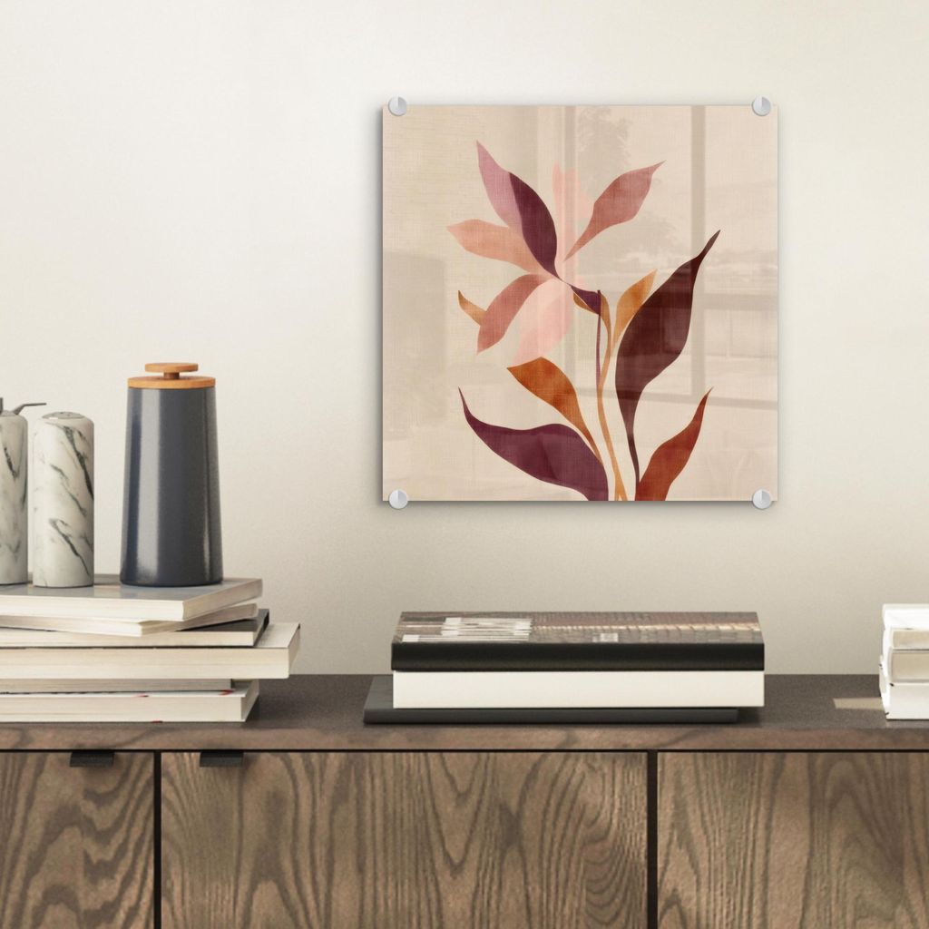 MuchoWow Glasbilder - Bilder auf Wandbild - Foto auf Glas Blumen - Blütenblätter - Minimalistisch - Rosa 40x40 cm Wanddekoration aus Glas - Acryl...