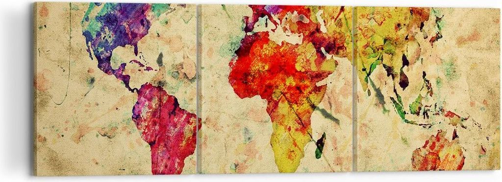 Bild auf Leinwand - Leinwandbild - Karte Welt modern - 120x40cm - Wand Bild - Wanddeko - Wandbilder - Leinwanddruck - Bilder - Kunstdruck - Wanddek...