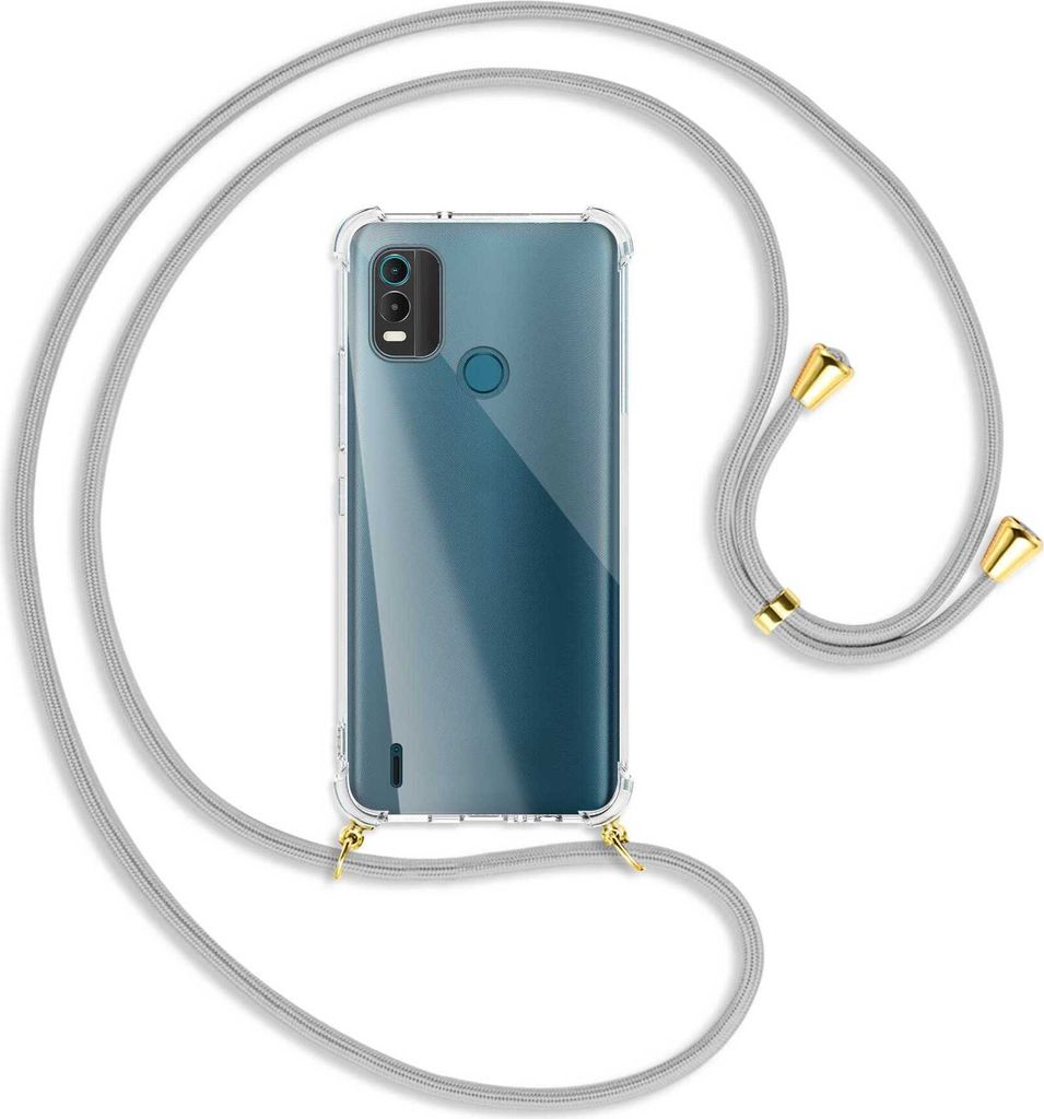 Handykette Backcover-Schutzhülle mit Band (Metall goldfarben) für Nokia C21 Plus (6.52'') - silbergrau