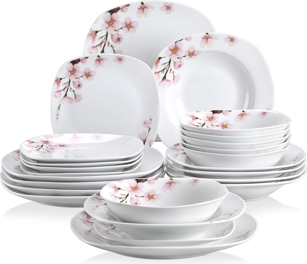 VEWEET Porzellan Kombiservice 'Annie', 24 teilig Geschirrservice für 6 Personen, Frühstückservice