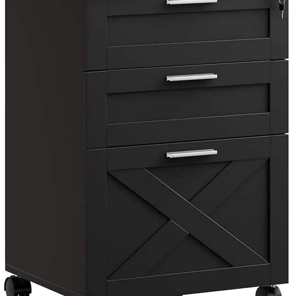 Meuble de rangement bureau gris clair - Caisson 3 tiroirs verrouillable