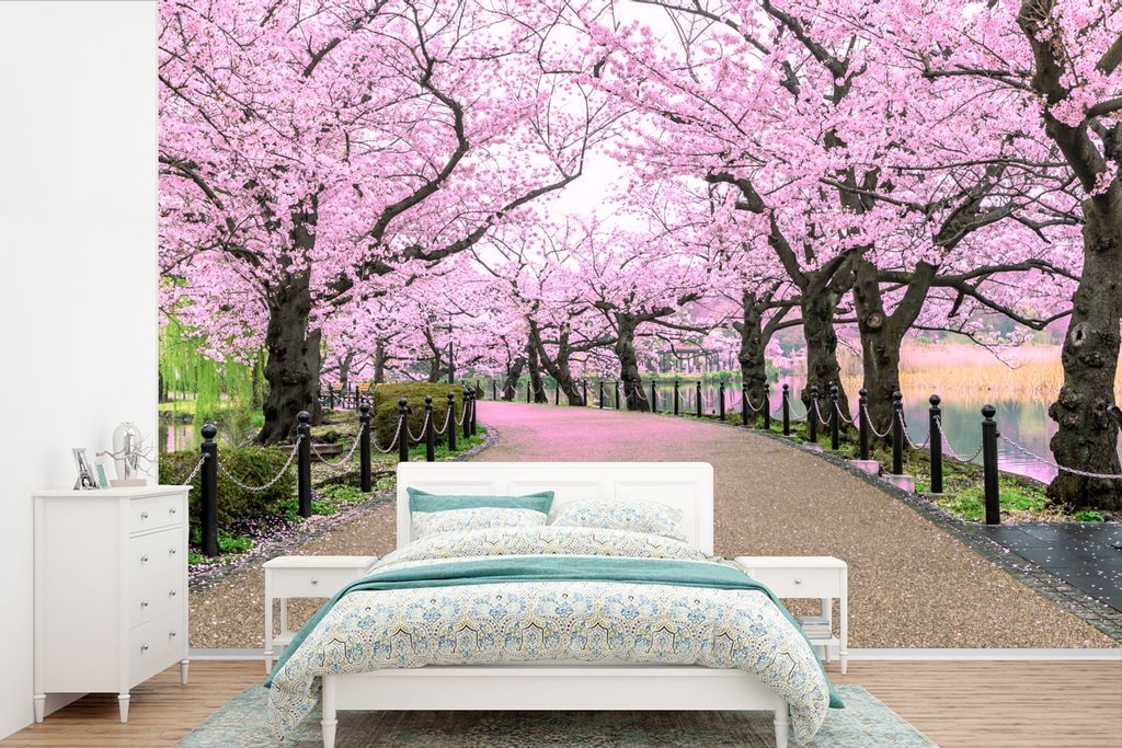 MuchoWow Fototapete für Wohnzimmer oder Schlafzimmer Wandtapete Vinyl Motivtapete Sakura - Frühling - Japan - 420x280 cm - Zimmer für Kinder