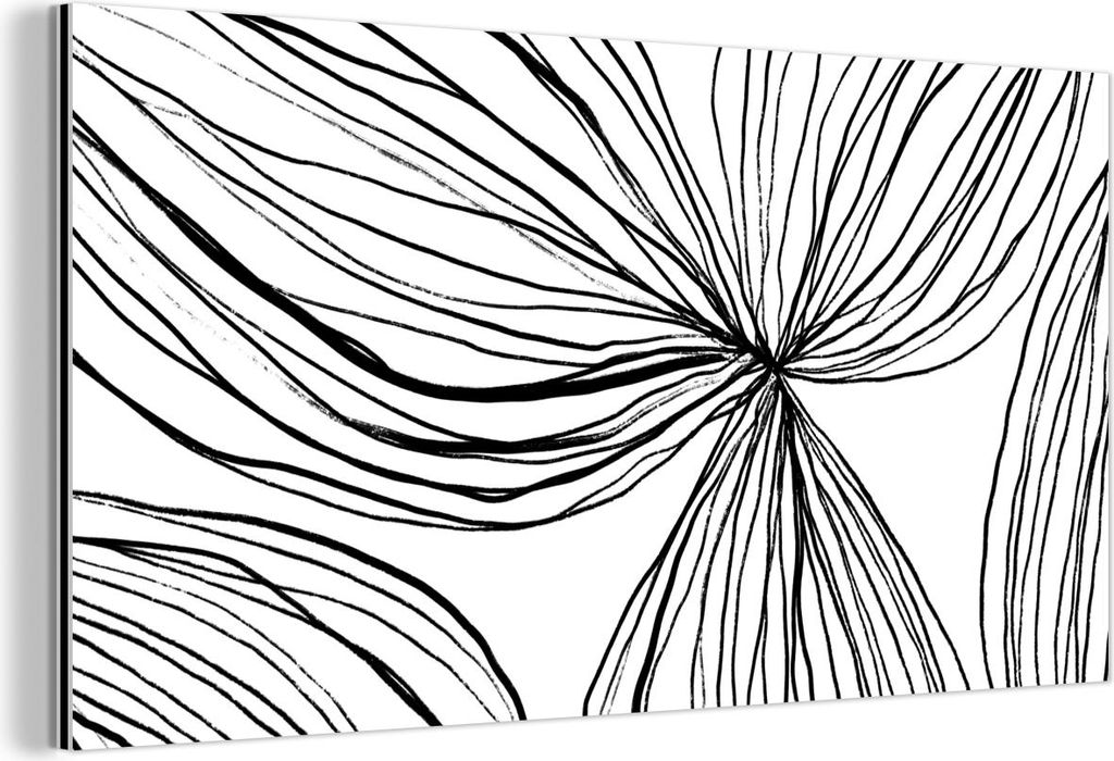MuchoWow Wanddekoration Metall Metallbild Wandkunst 40x20 cm Kunst - Linien - Weiß - Schwarz MuchoWow Aluminium Gemälde - Bild - Aluminium