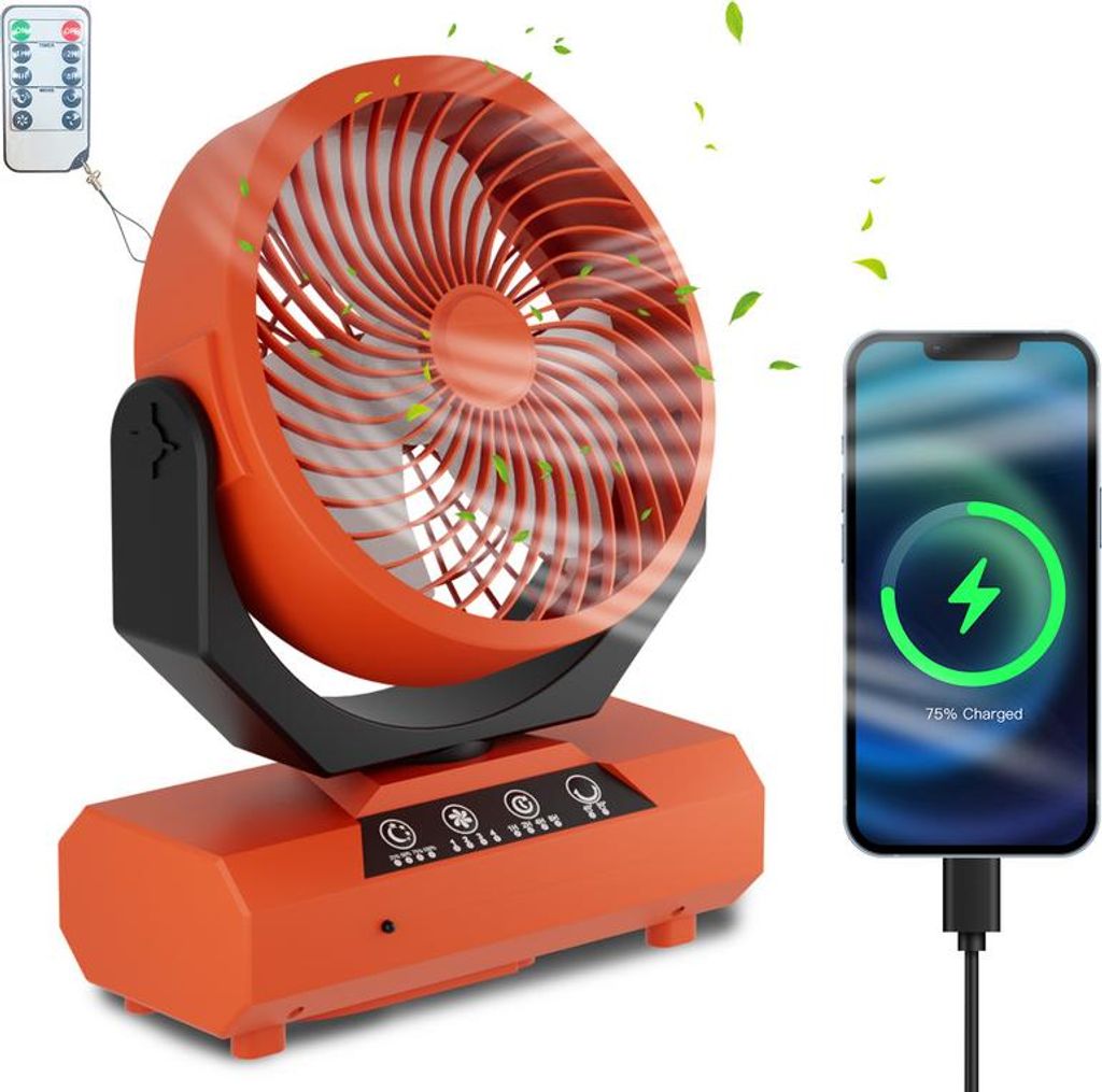 Jayseuw Tischventilator,Camping Ventilator, wiederaufladbar, 20000mAh Akku, 4 Geschwindigkeiten, mit Fernbedienung, LED Licht und Haken,für Outdoo...