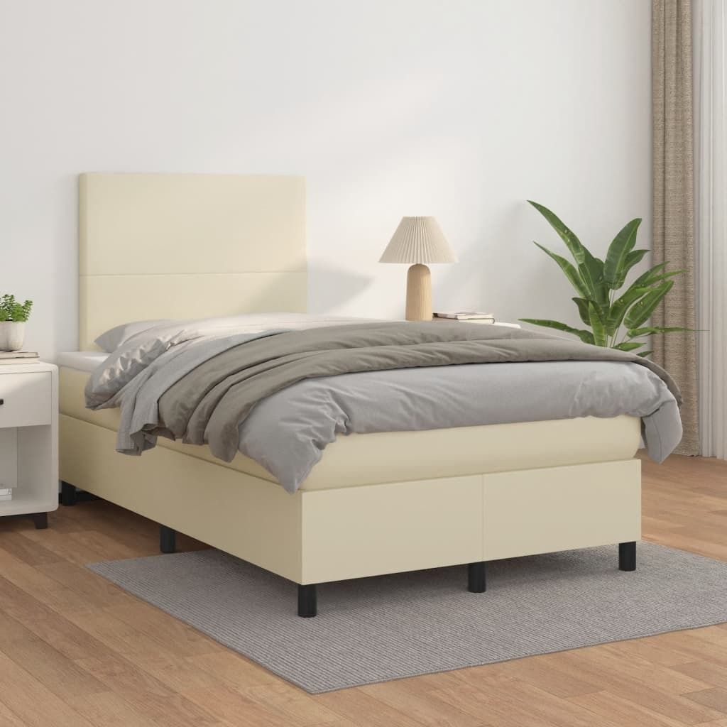 The Living Store Boxspringbett mit Matratze Creme 120x200 cm Kunstleder