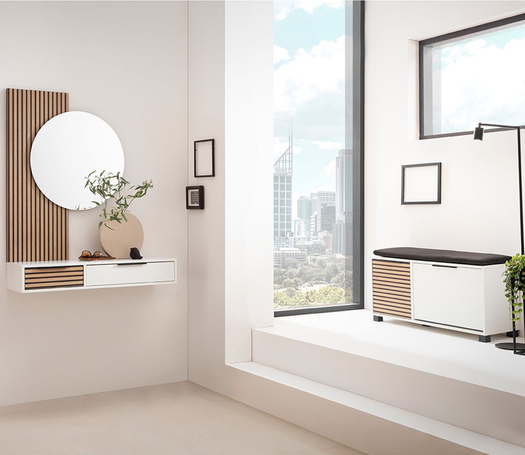 Garderobenset 3-teilig in weiß, Akustikpaneel-Optik, LANSING-80