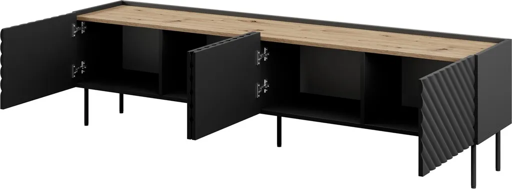 Meuble TV Noir Mat ONDA 200cm - Finition laminée et design 4D exclusif