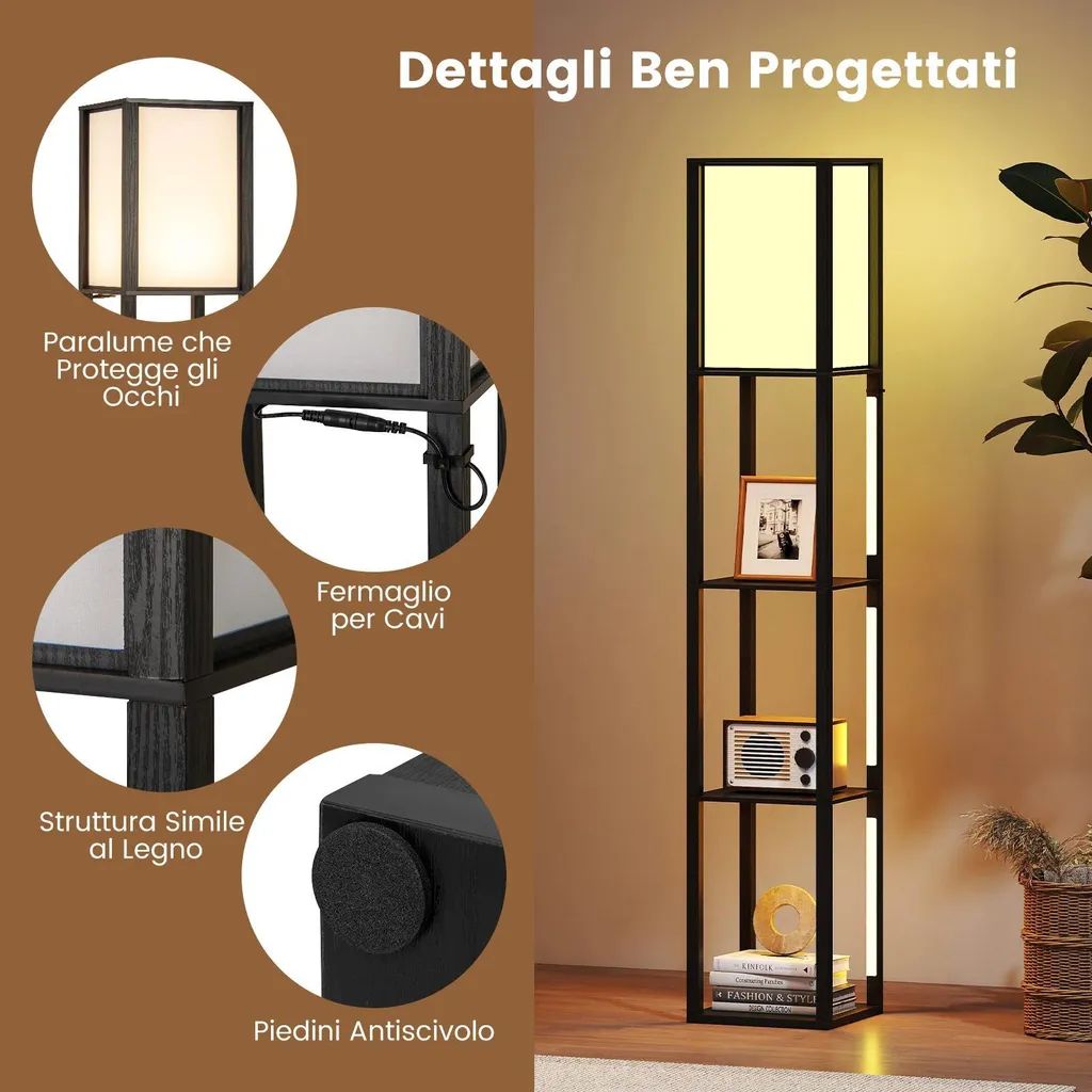 Lampadaire salon avec étagères de rangement et éclairage LED modulable - 4