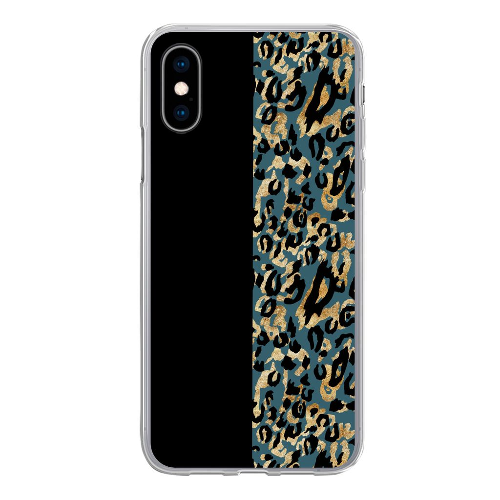 MuchoWow Handyhülle Schutzhülle Hülle für iPhone X Pantherdruck - Gold - Pelz Silikon Softcase Handy Hülle - Handyhülle