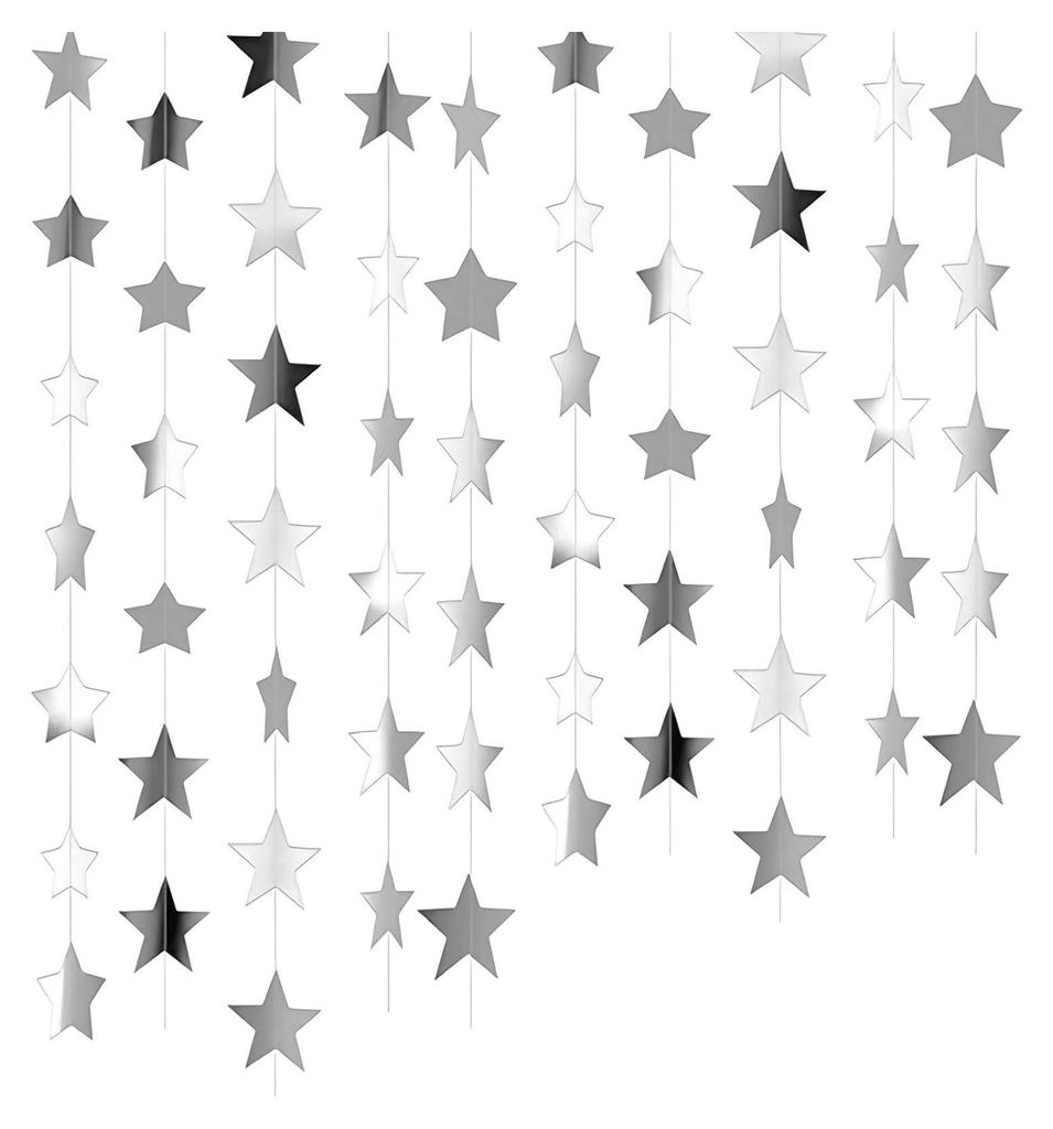 3 Stücke Silber Papier Girlande, Sternen Hängende Party Dekorationen, 12m Glitter Sternen Girlande, für Geburtstag Baby Dusche Hochzeit Weihnach...