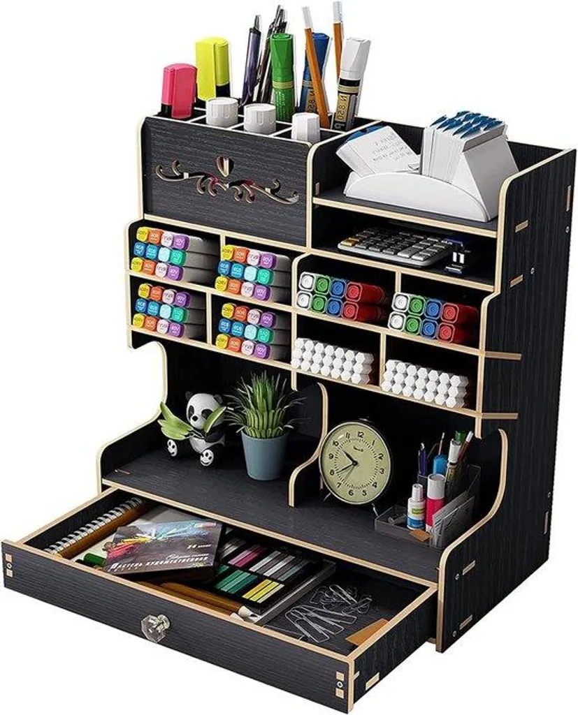Organiseur bureau bois et station de recharge rapide pour fournitures