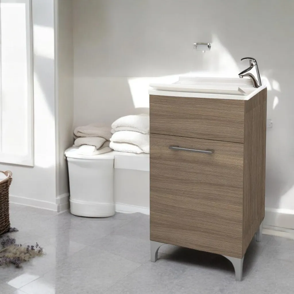 Meuble-lavabo 45x50x83 cm en chêne fumé avec vasque résine et pieds