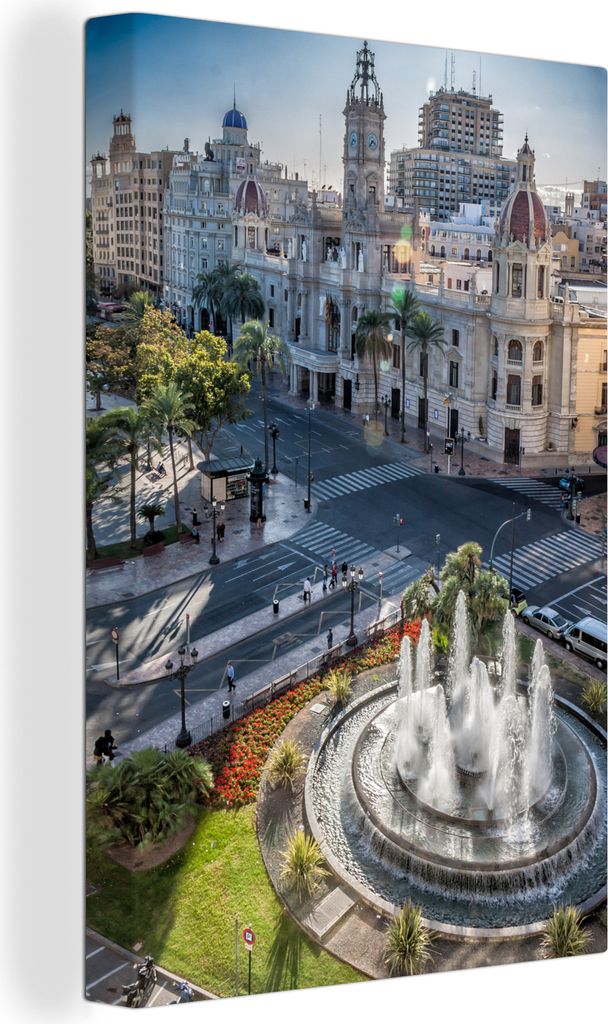 OneMillionCanvasses - Leinwandbilder - 90x140 cm, Valencia - Springbrunnen - Architektur, Wandbilder Kunstdruck Wanddekoration - Wandschmucke - S...