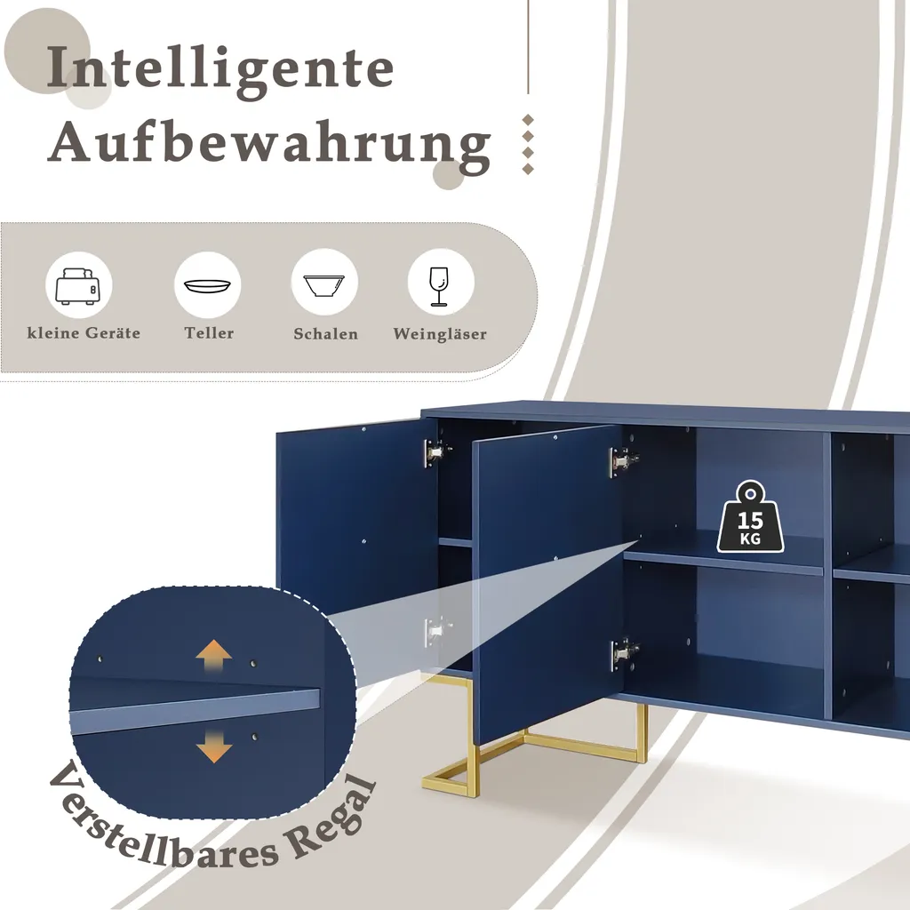 Meuble Buffet 138cm Bleu : Rangez Tout Facilement avec ce Sideboard Chic - 6