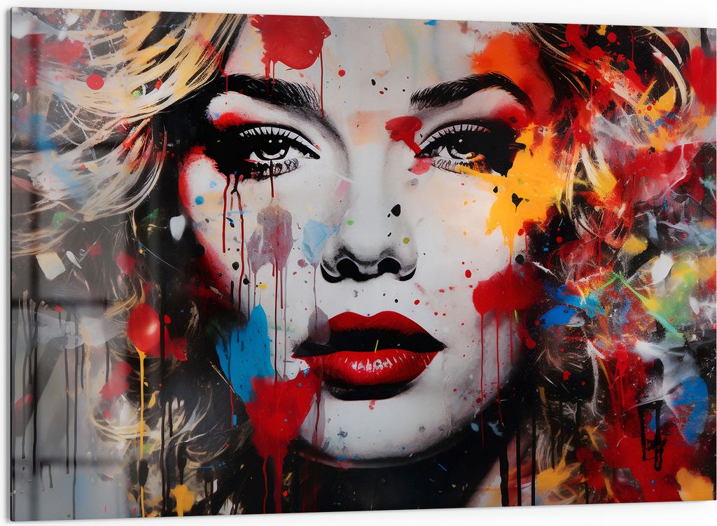 DEQORI Küchenrückwand Glas 60x40 cm 'Pop Star Farbexplosion' Spritzschutz Bad Rückwand Küche