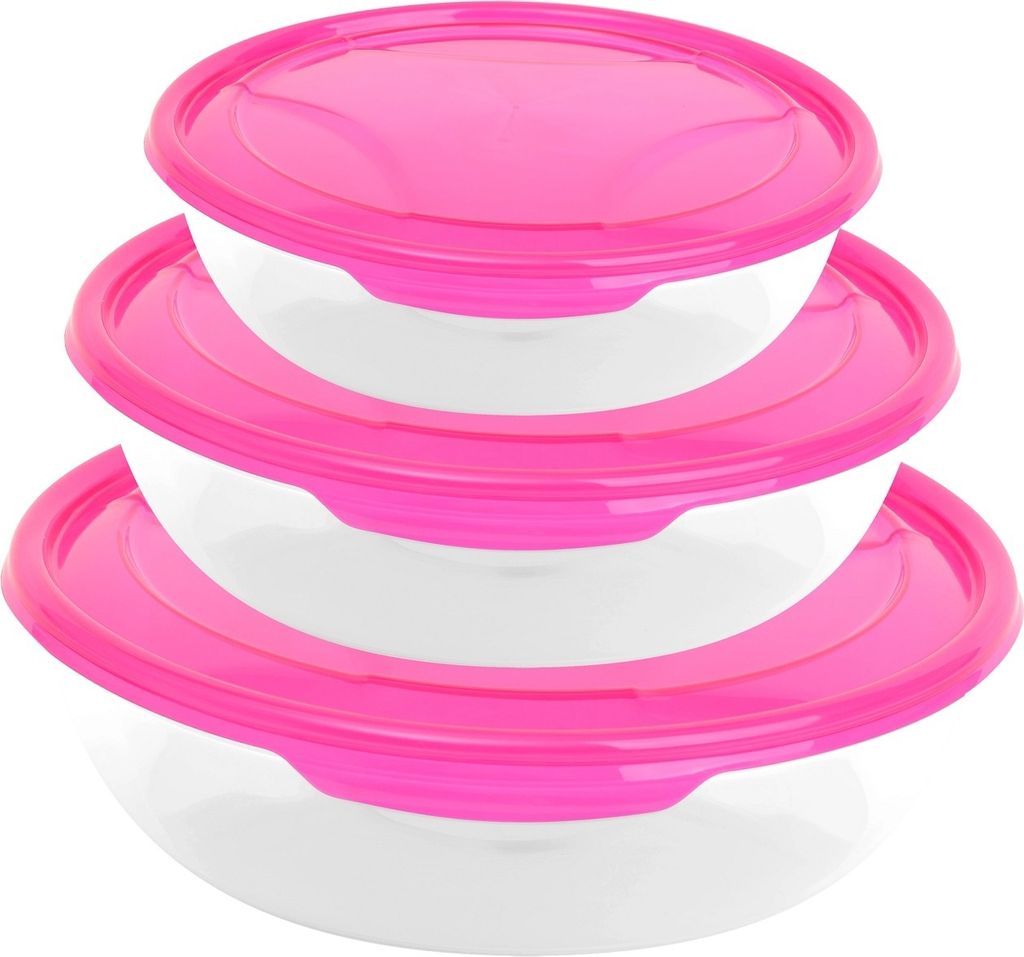 3er Packung runde Frischhaltedose Aufbewahrungsbehälter aus transparentem Kunststoff mit Deckel für Lebensmittel in Pink