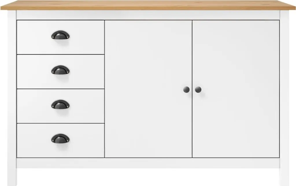 Buffet Hill Blanc 130 cm en Pin Massif pour un Rangement Durable et Chic