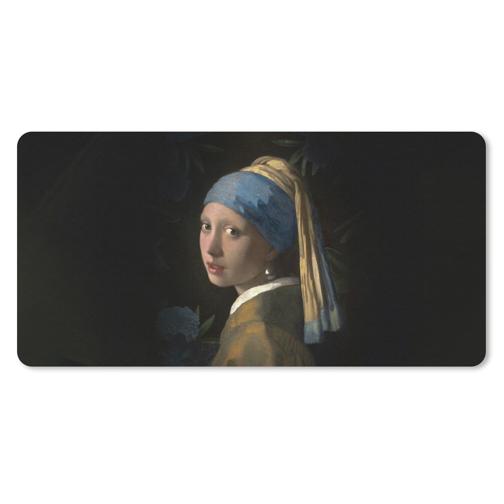 MuchoWow Schreibtischunterlage Das Mädchen mit dem Perlenohrring - Vermeer - Blumen 80x40 cm - XXL Mauspad - Gaming Mauspad